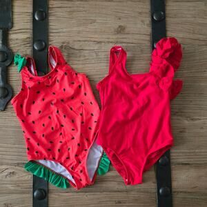 Shein Red Watermelon and Ruffle Swimsuit bundle sz 6 (120)